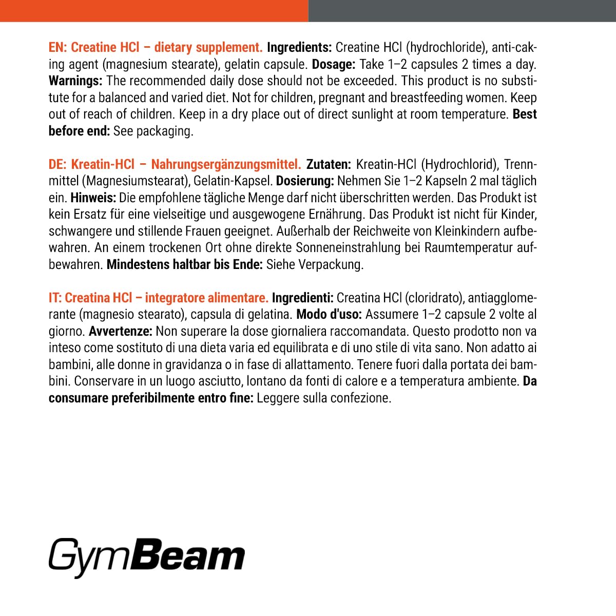 GymBeam Creatina Capsule HCL, Creatina Cloridrato, Eccellente Praticitá, Aumenta Le Prestazioni Fisiche, Adatta per Atleti di Forza e Resistenza, Migliora Prestazioni Sportive, Formato in Capsula