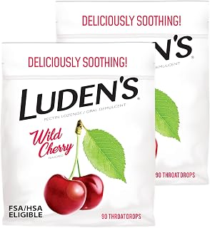 Luden's Wild Cherry Throat Drops 90 Count Pack of 2 - Pectin Soothing Relief for Sore Throats, Kids 3+ Safe