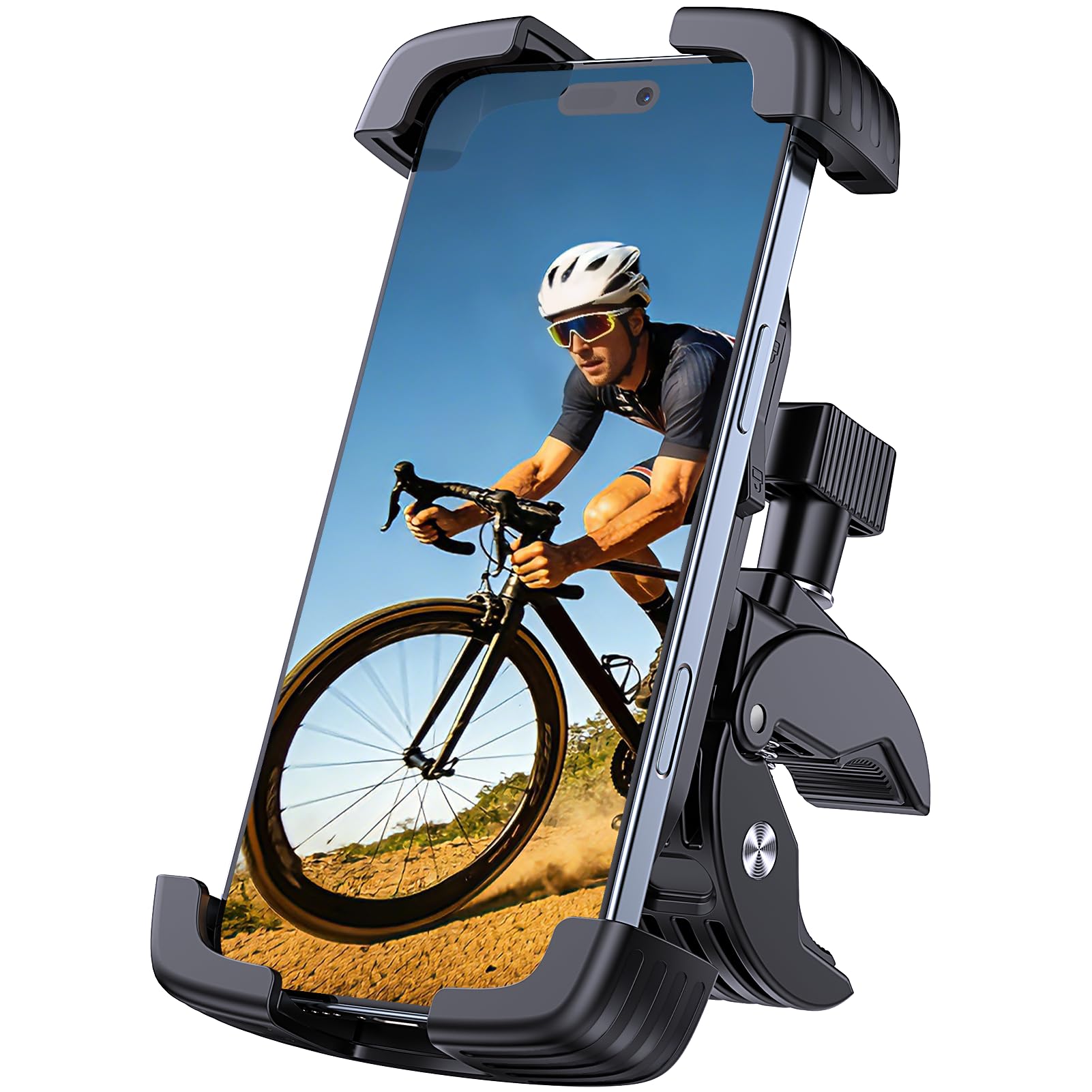 Supporto per telefono da moto per manubrio, con serratura a una mano, design anti-vibrazione, supporto per telefono regolabile a 360°, adatto per smartphone da 4,7 a 7,2 pollici (nero)