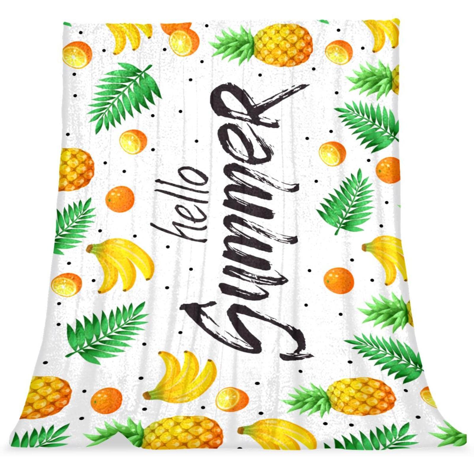 Couvre-lit doux et moelleux motifs bananes et ananas tropicaux