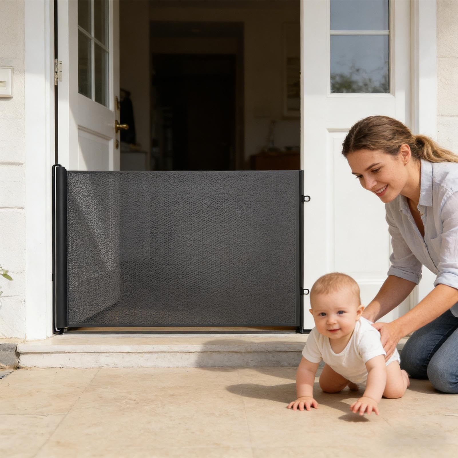 Cancello per Cani Recinzione Piccola Retrattile Senza Perforazione | Rete di Isolamento per Animali Domestici per Interni Esterni Porte Garage Giardino Casa Cucina Soggiorno Corridoio Scale