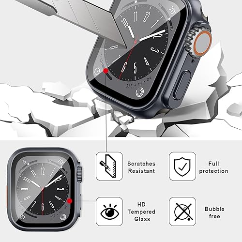 Miniatura 2 de Paquete de 4 fundas integradas de vidrio templado para Apple Watch Series 8, 7, de 1.772 pulgadas (actualización a iwatch Ultra), cubierta general