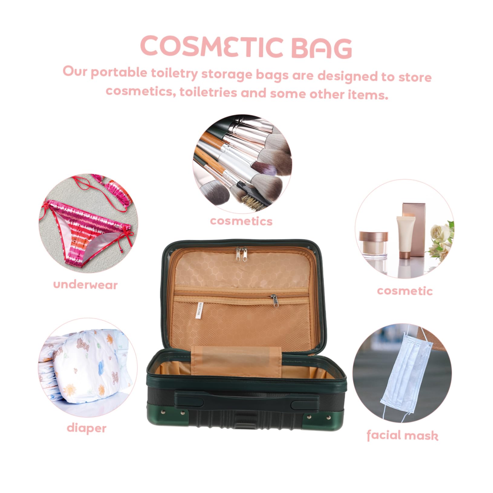 SHERCHPRY Borsa Cosmetica da Viaggio in Abs Verde Portatile per Trucchi e Prodotti per Bagno, Custodia per Viaggi e Spedizioni