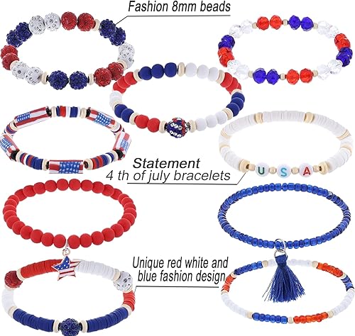 Miniatura 2 de Cooluckday Pulseras del 4 de julio, pulsera de bandera estadounidense, pulseras coloridas para surfistas para mujeres y niñas, pulsera de arcilla