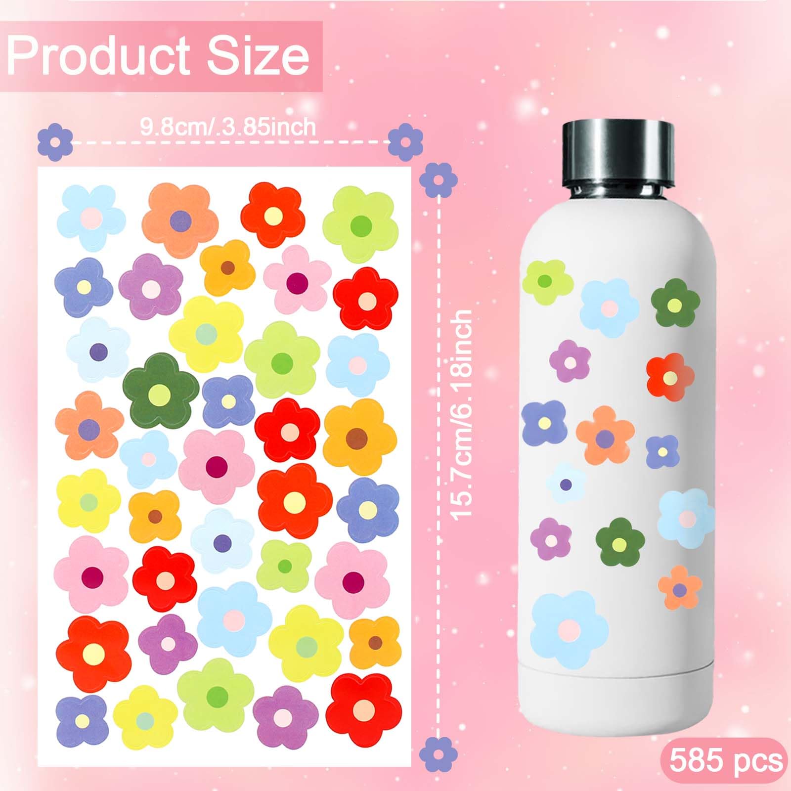 585 Mini Flower Stickers for Scrapbooking, Boho Tiny Cute Self-Adhesive Pastel Stickers - Vinyl Flower Decals for Water Bottle, Laptop, Car, Cellphone Case, Arts & Craft - Image 6