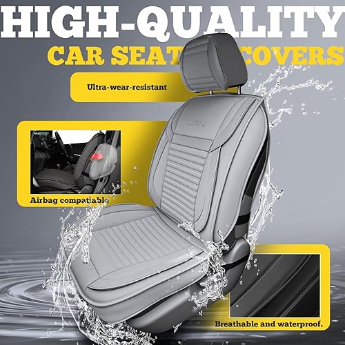 Miniatura 38 de LINGVIDO - Fundas de piel sintética con respaldo para asiento de automóvil, transpirables, impermeables, universal y antideslizante, para SUV, Beige