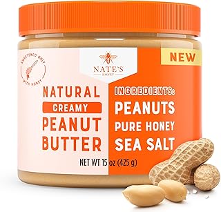 Nate's Honey Peanut Butter, Creamy, All-Natural – 3 Real Ingredients, Sweetened Only with Pure Honey - 15 oz Jar - No Refined Sugar, No Palm Oil, Easy to Stir