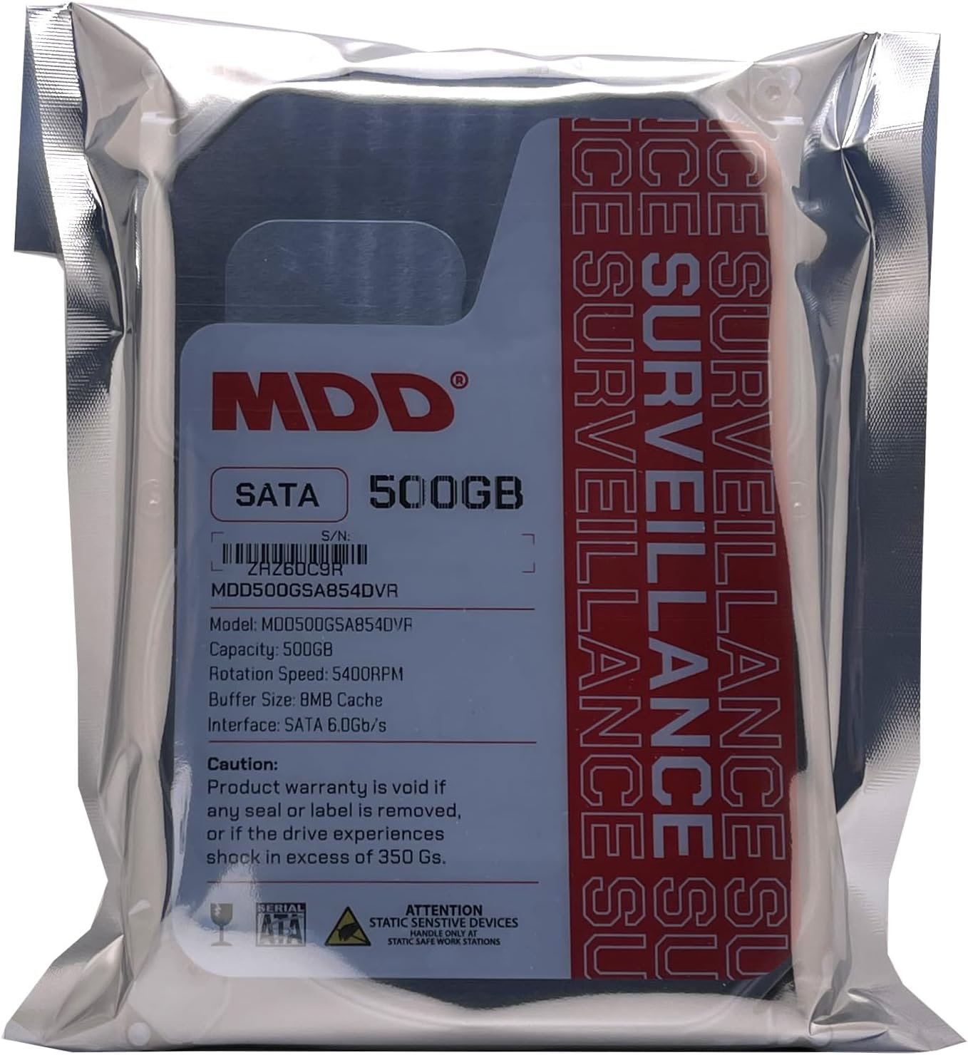 MDD MAXDIGITALDATA 500GB 5900RPM 16MB Cache SATA 3.0Gb/s 3.5-inch Surveillance Hard Drive - 3 Year Warranty (Renewed)