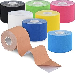 Kinesiology Tape 8 Rolls, Original Cotton Elastic Premium Athletic Tape,16.4 ft Uncut Tape,Hypoallergenic and Waterproof for Muscle Pain Relief and Joint Support