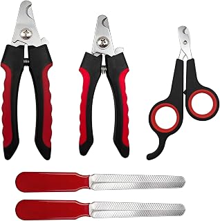 5Pcs Dogs and Cats Grooming Nail Clippers Kit Pet Claws Nail Clipper Trimmers, with Protective Guard Lock to Avoid Over Cutting, Professional Trimmers for Large and Small Cat and Dog (Red and Black)