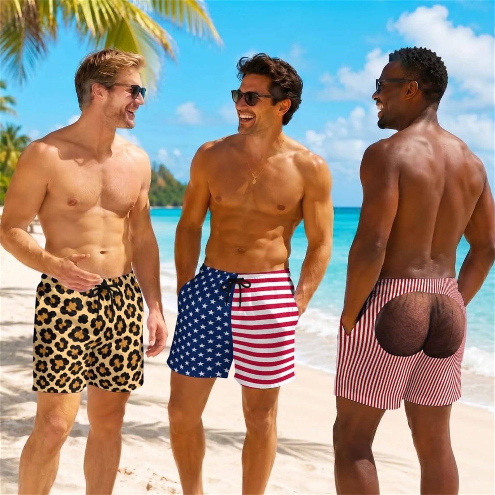 CHUNOTU Swimming Shorts Men 2026 Funny Flag Hairy Big Booty Swim Trunks, A02-wine, 4XL - Image 2