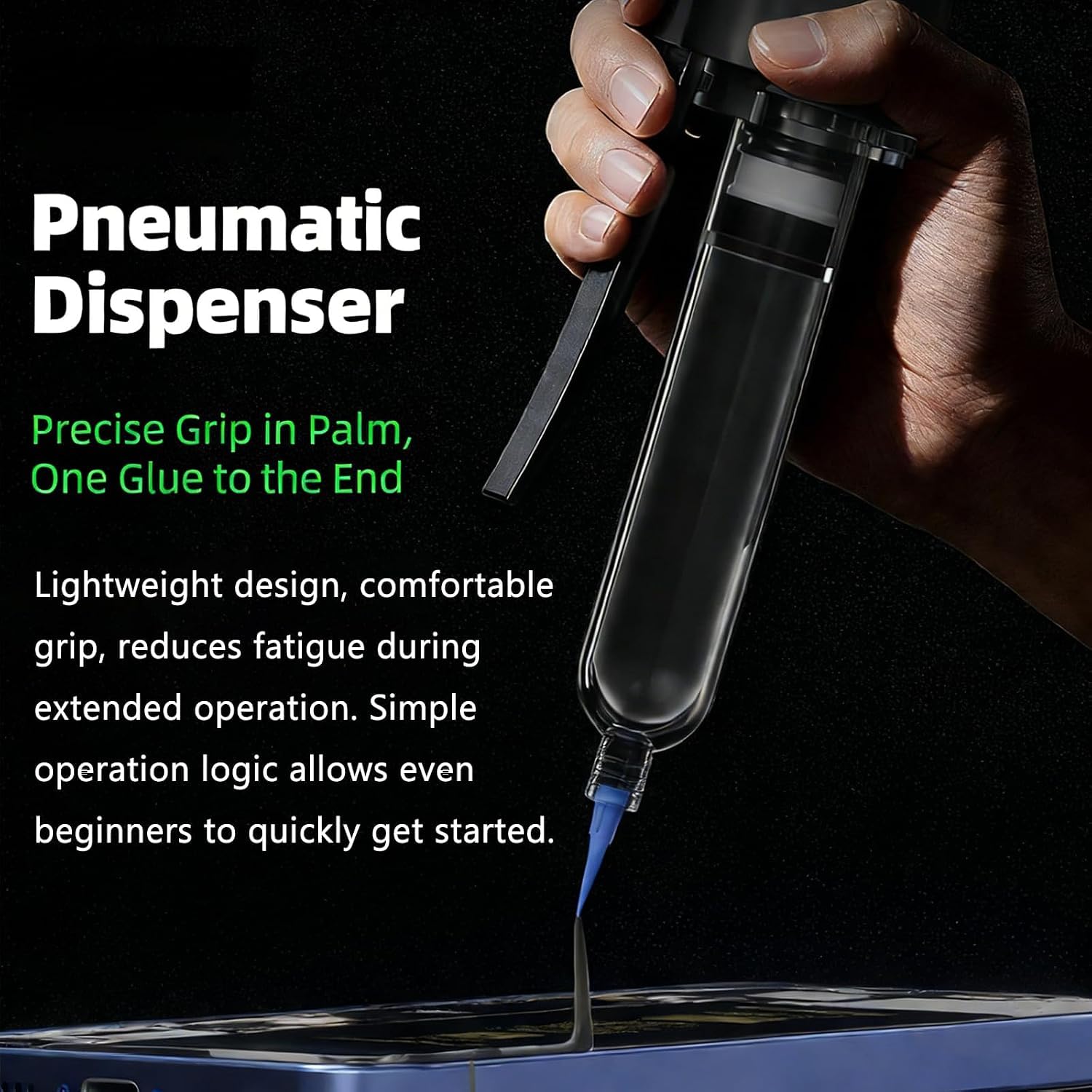 Distributore Pneumatico Portatile di Colla, Erogatore Automatico di Colla UV con 3 Impostazioni di velocità, con Indicatore di Batteria, Erogazione Uniforme, per Adesivi da 10cc/30cc.
