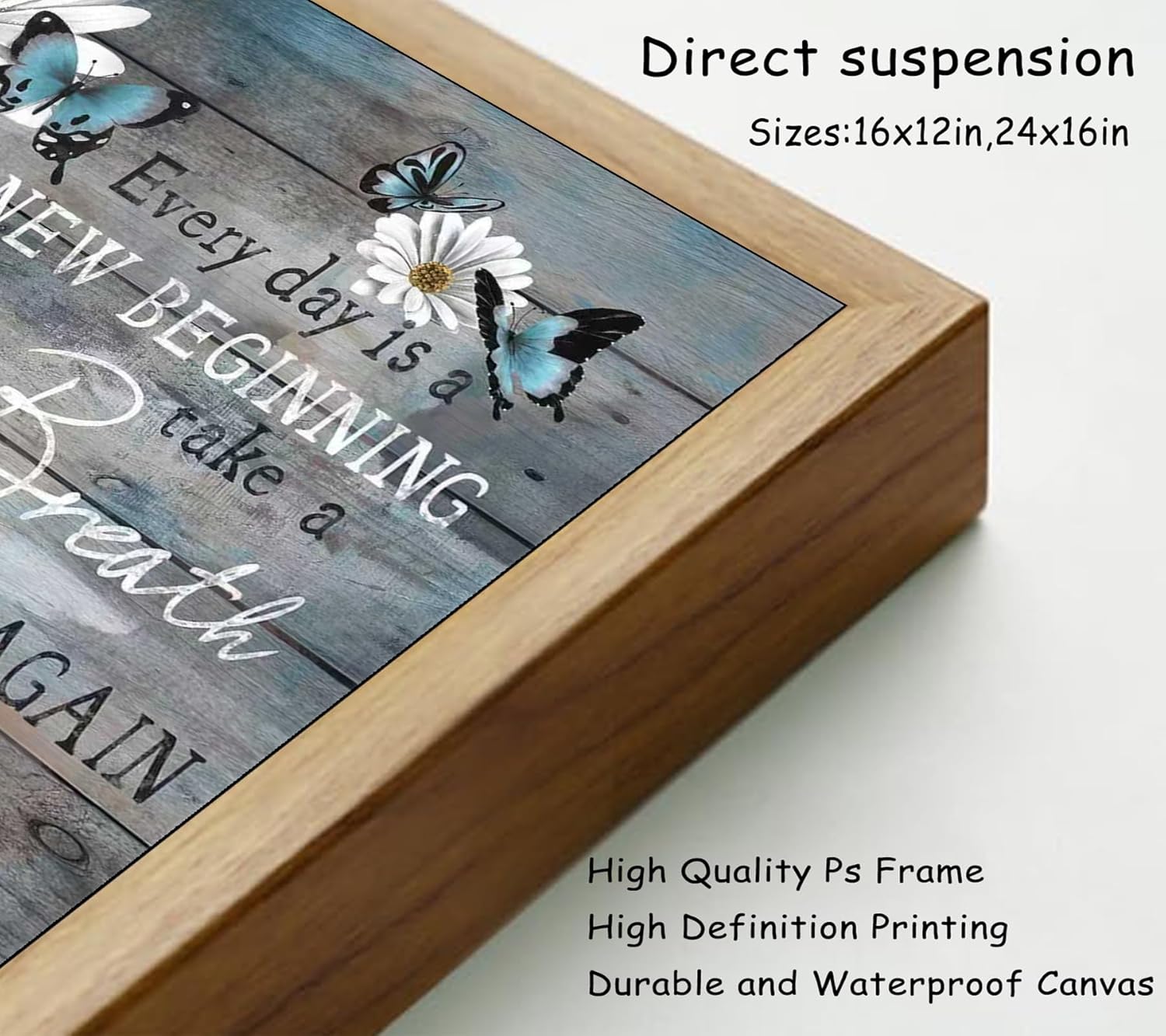 Wood Framed Daisy Wall Art Butterfly Wall Decor Inspirational Print Artwork Flower Picture Painting Still Life Suitable for Country Farmhouse Bedroom Bathroom Rustic Decoration 12x16in