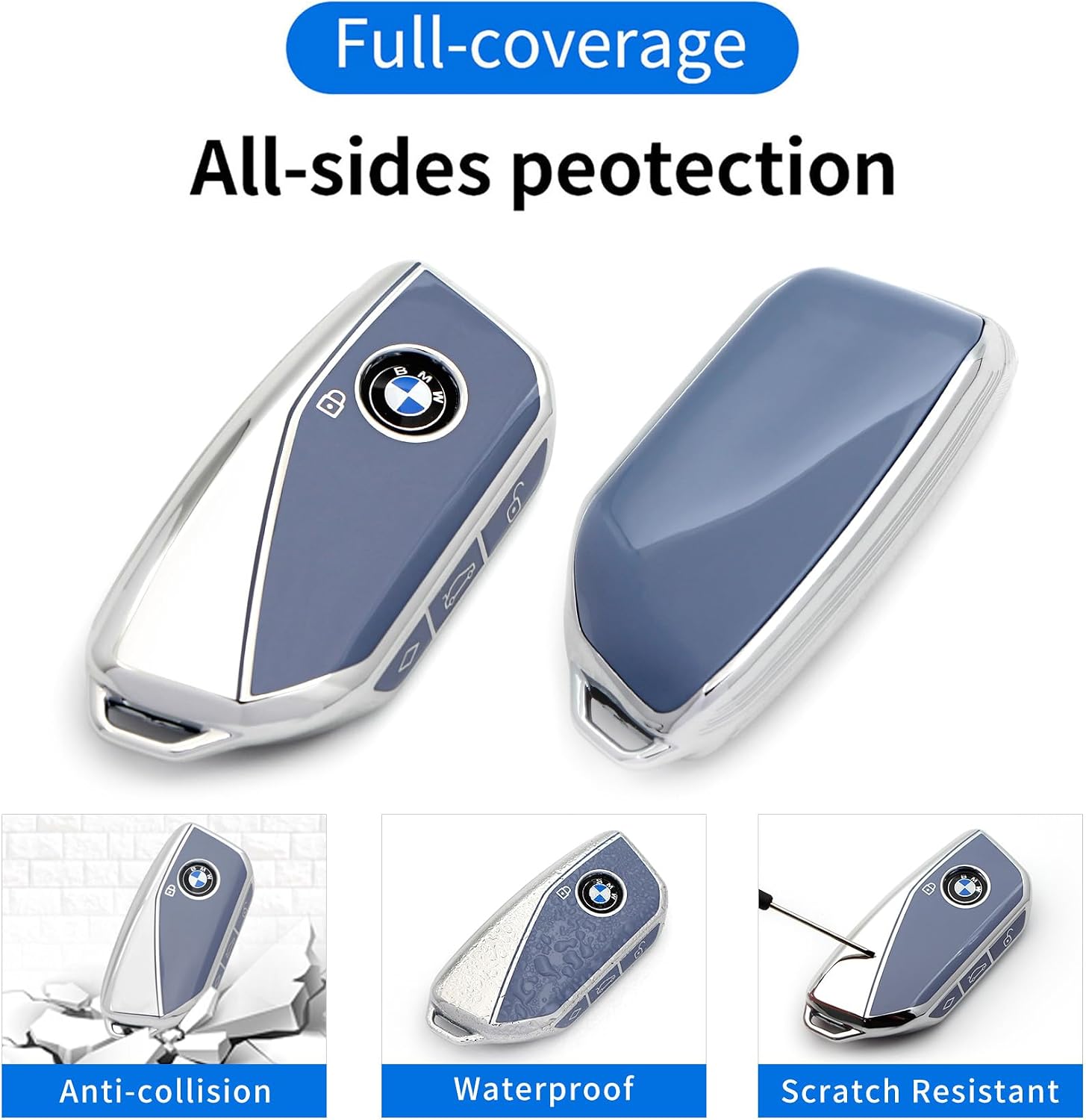 Advanced soft TPU Key Cover is compatible with BMW X1 X5 iX i7 X6 X7 XM IX3 2023-2026 New 5 7 Series Key (Blue Set)