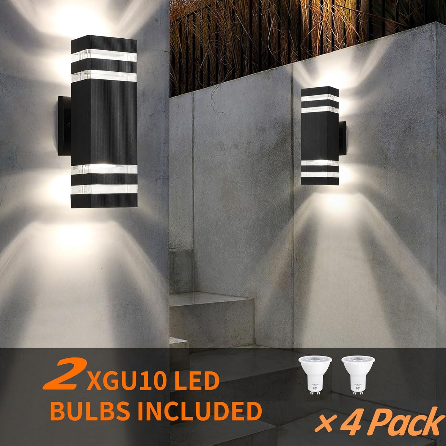 tewei 4 Pack Outdoor Wall Lights, Modern Exterior Light Fixture Wall Mount Black Outdoor Lights for House Waterproof Aluminum Up and Down Porch Lights Outdoor Wall for Porch Patio Garage, 2-Layer