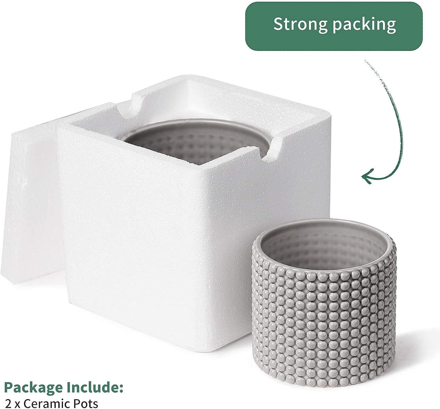 POTEY Grey Ceramic Vintage Style Hobnail Patterned Planter Pots 6 and 5 Inch Containers with Watering Drain Plug for Indoor Succulent Plants or Flowers