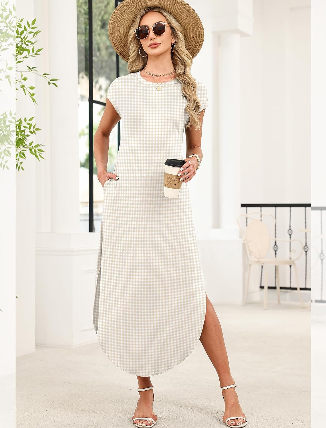  Summer Dresses Cap Sleeve Crewneck Maxi Long Casual Dress with Pockets Beach Vacation Sundresses 2026 Trendy thumbnail