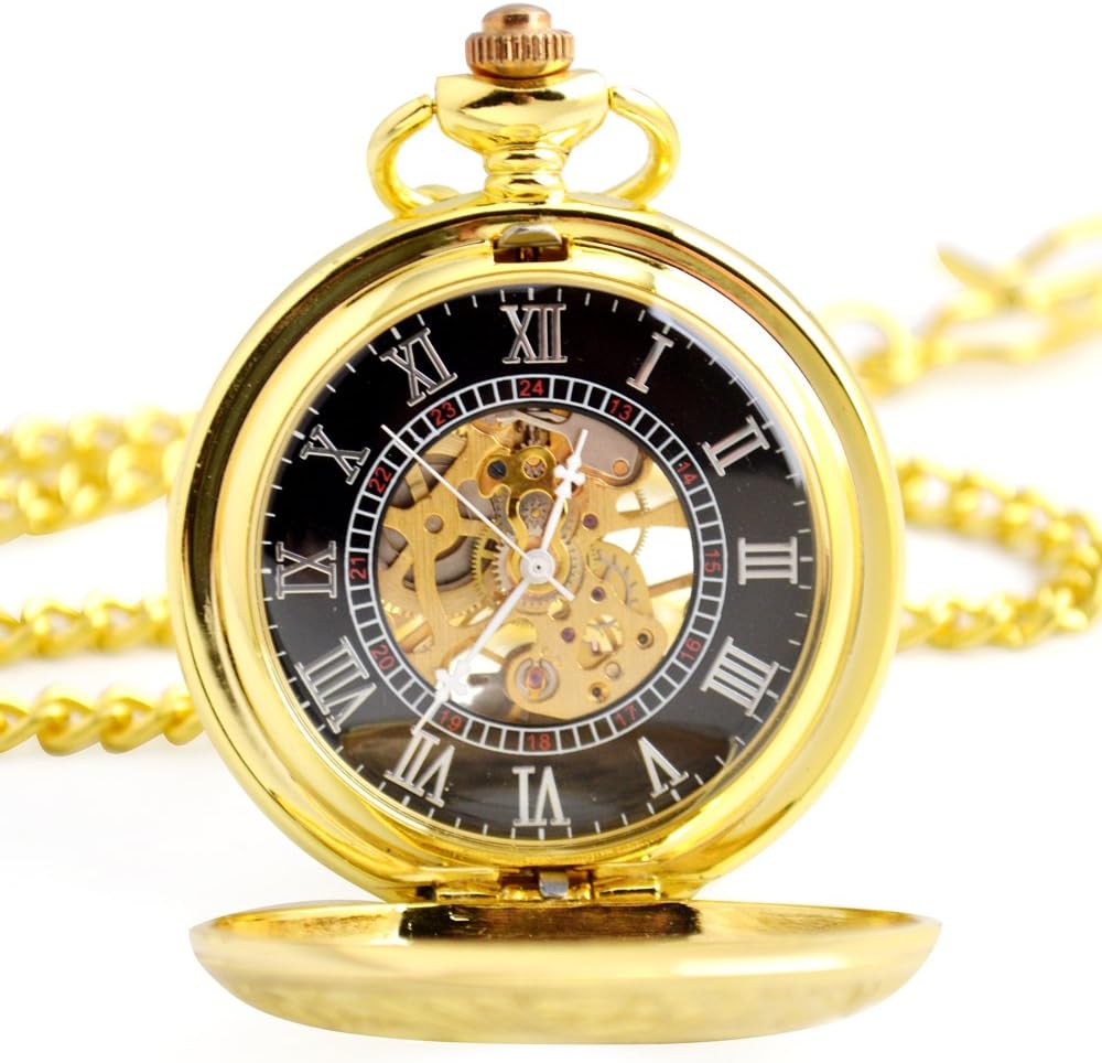 YECSOSS Men's Vintage Mechanical Pocket Watch, Men's Skeleton Pocket Watch with Roman Numerals for Fathers Day
