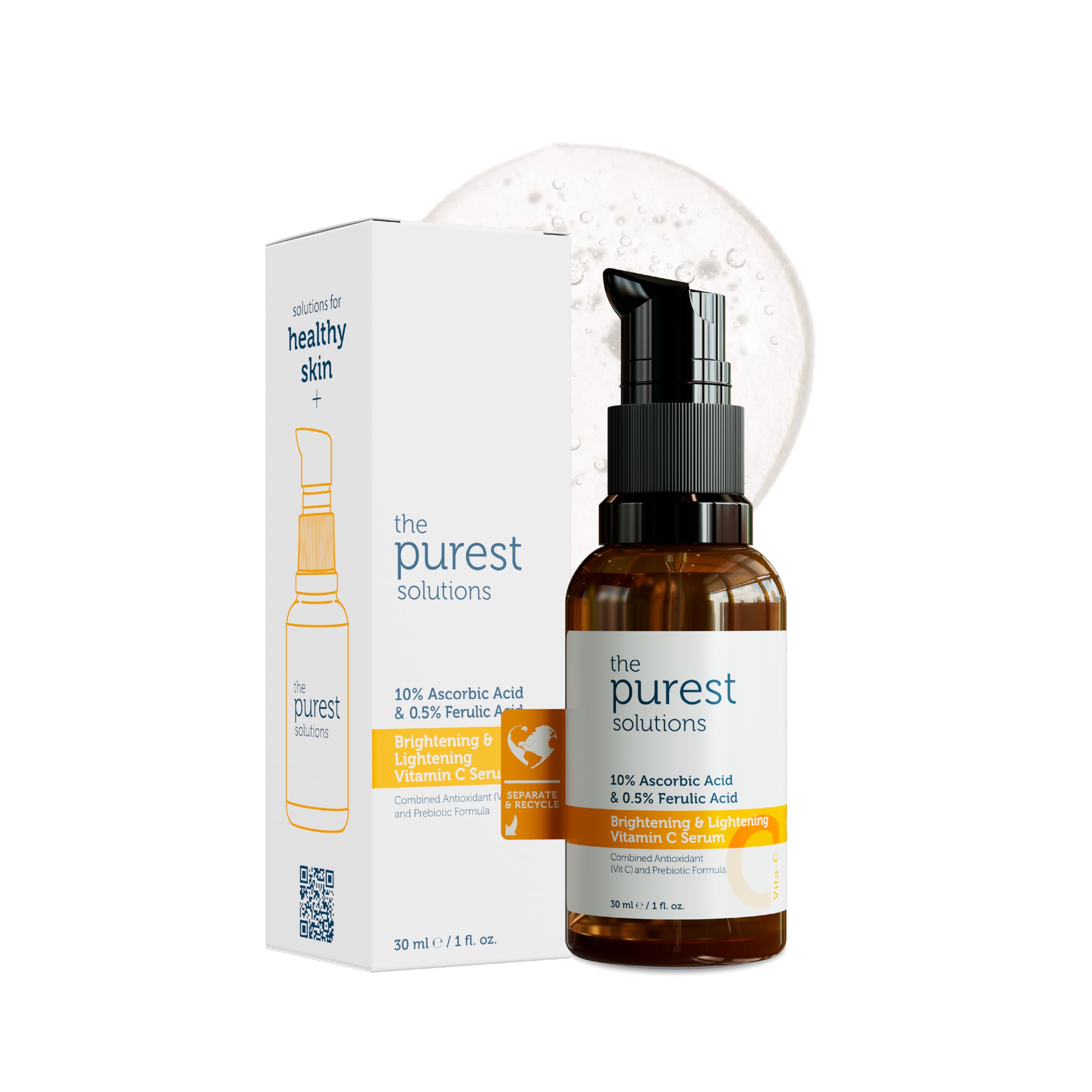 The Purest Solutions, C Vitamini Aydınlatıcı ve Cilt tonu Eşitleyici Cilt Bakım Serumu 30 ml (%10 Ascorbic Acid & Ferulic Acid%0,5)