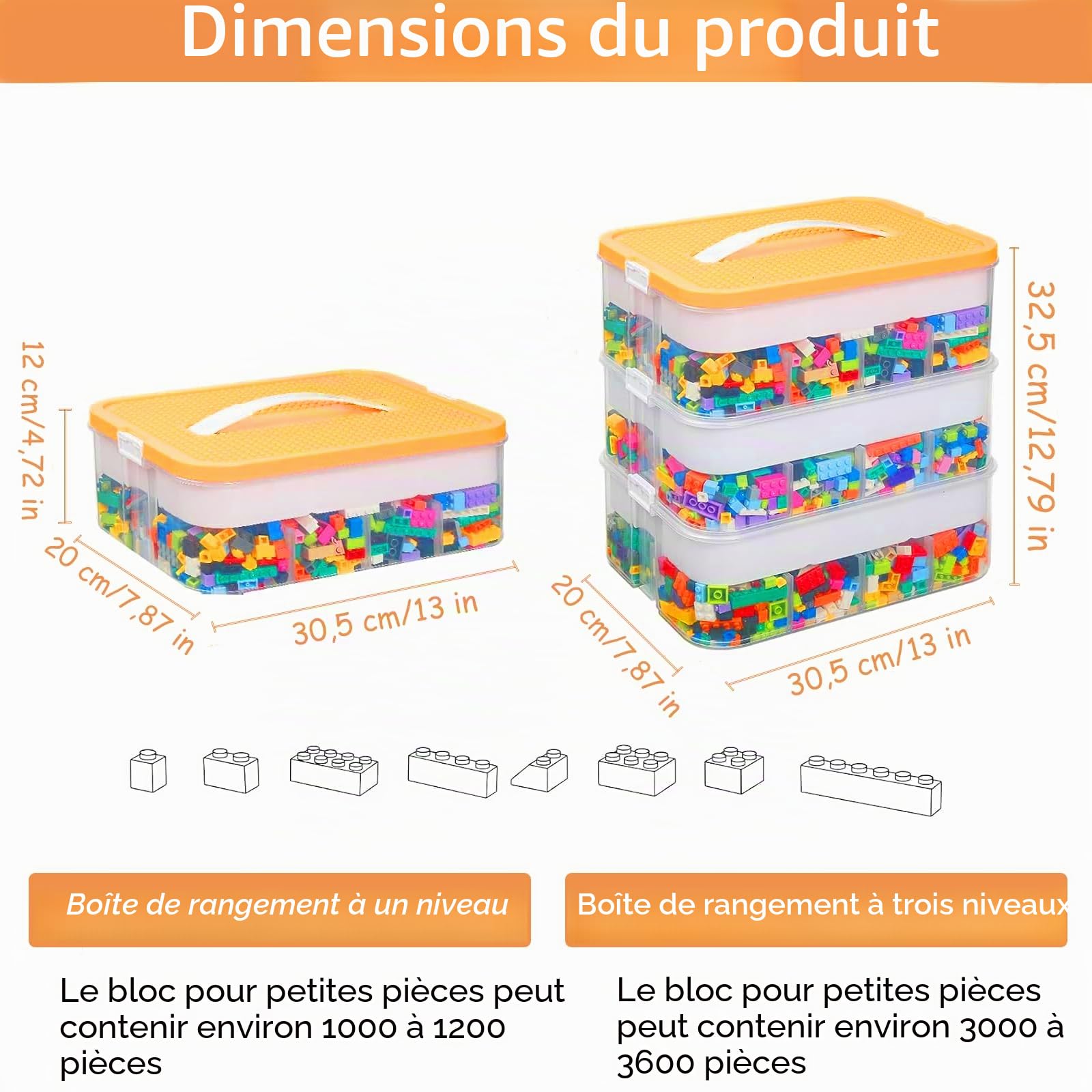 Boite Rangement, Boite de Rangement, Boite de Rangement Empilable, Coffre a Jouet, 3 Niveaux Boite Rangement Plastique, Boite Rangement Plastique avec Couvercle pour Blocs de Construction