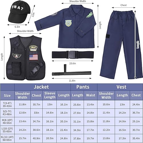 Miniatura 6 de Latocos Disfraz de oficial de policía SWAT de 15 piezas para niños con chaleco, accesorios de policía, juego de rol para Halloween y cosplay