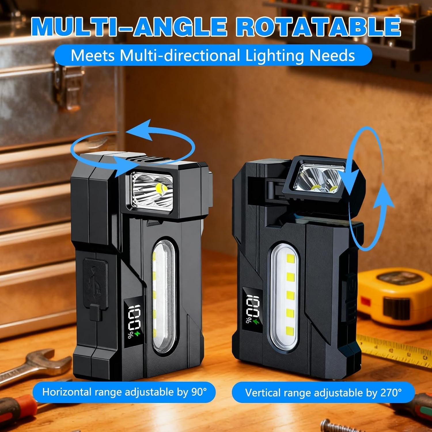 Wrrozz Lampe de poche EDC rechargeable G5, puissante, 500 lumens, super lumineuse, petite lampe de poche avec clip, 1500 mAh, portable et plat, porte-clés magnétique pour camping en plein air et