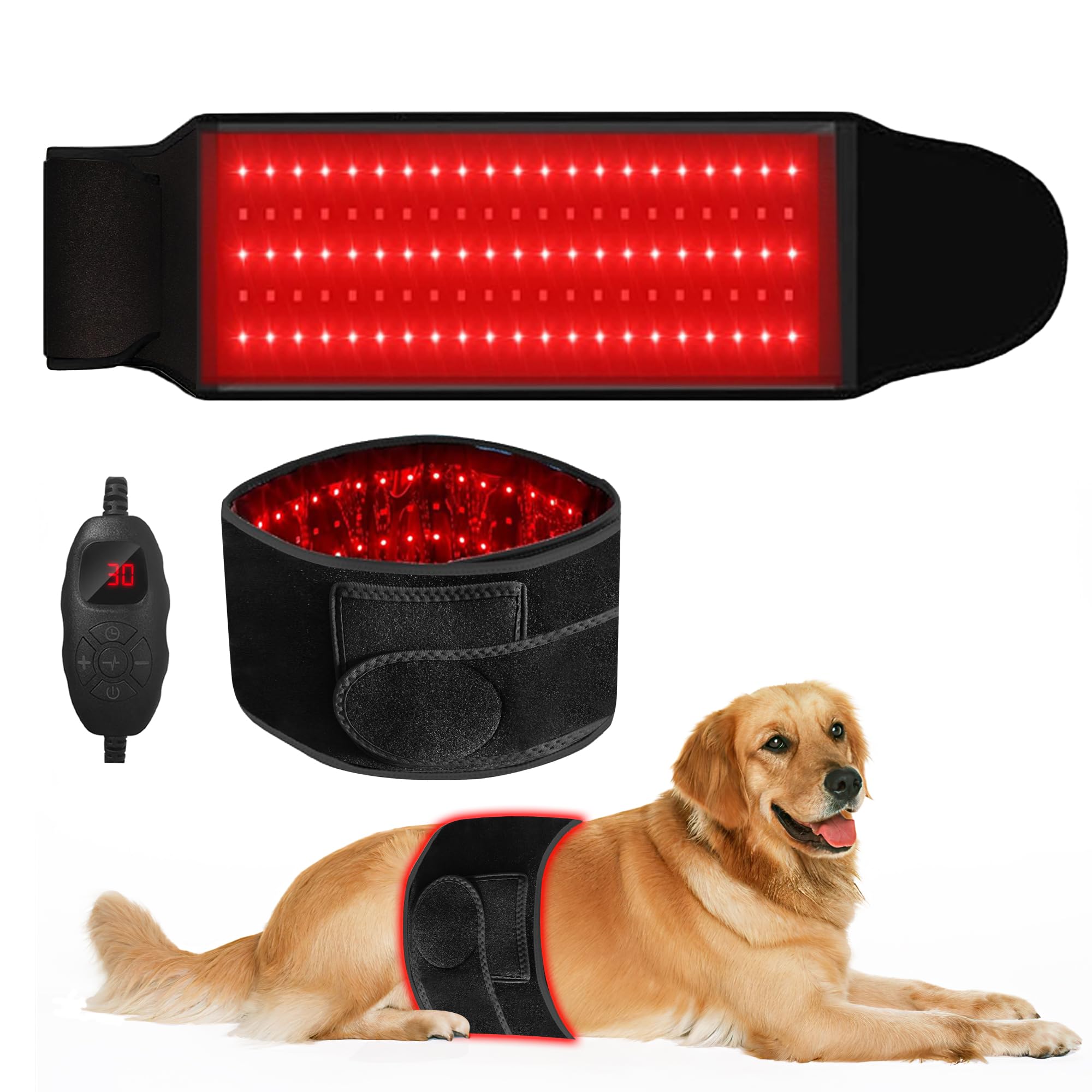 Terapia a luce rossa regolabile per cani, terapia con luce rossa per animali domestici, fascia indossabile portatile per supporto della mobilità e comfort quotidiano, con LED rossi e NIR