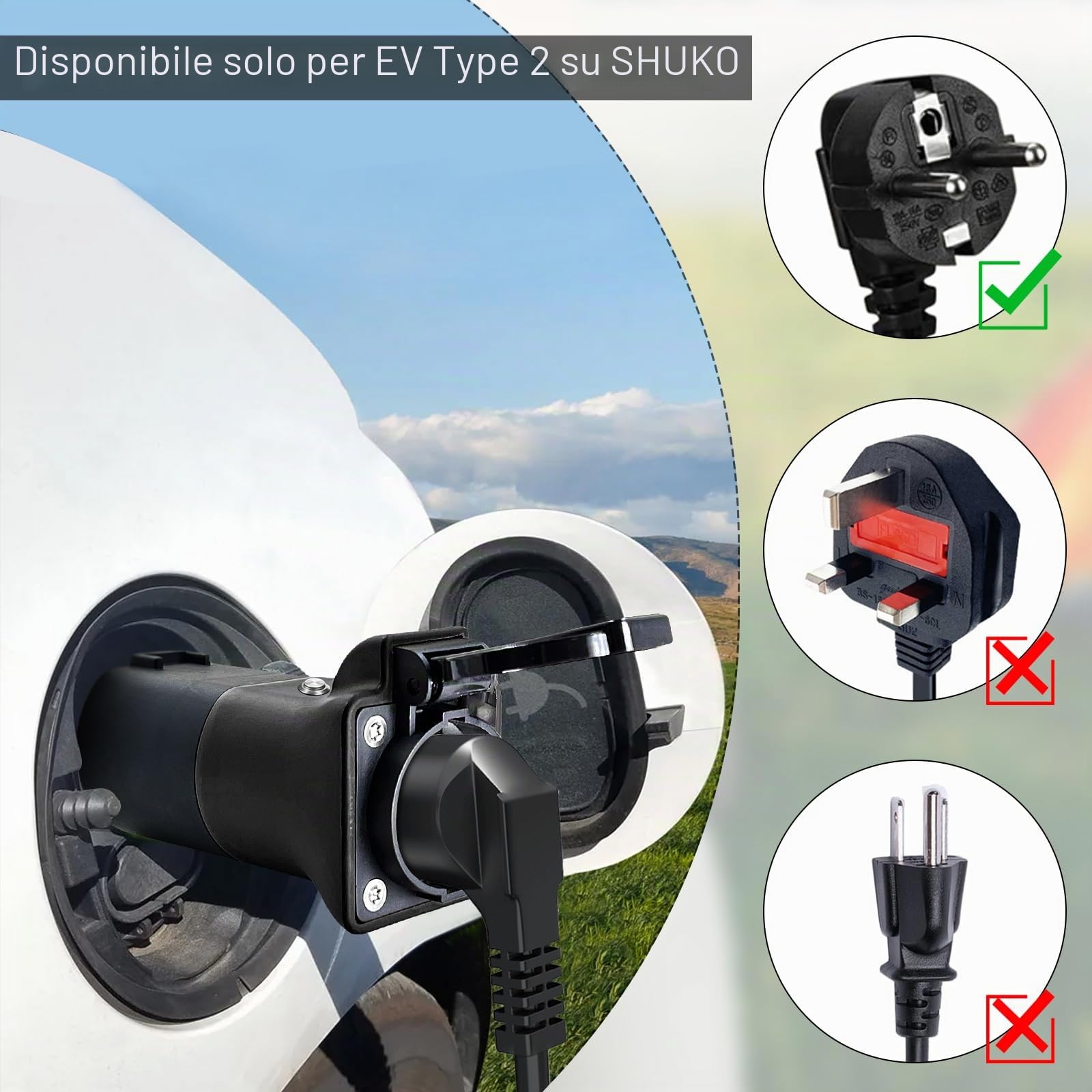 VOBOR Adattatore V2L per EV Tipo 2 a Schuko 3.5 KW 16A 220V da Veicolo a Carico, Compatibile con MG4, MG5, MG ZS, Acqua e Antipolvere (Contenente Ferro)