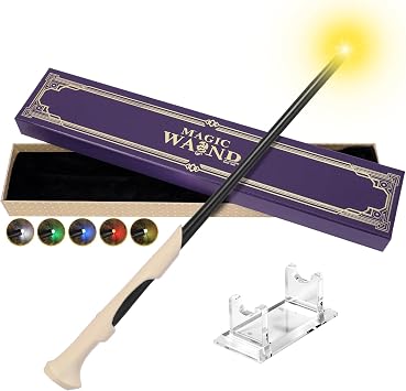EnrichFun Light Up Wizard Magic Wand with 5 Static Color Lights Rechargeable LED Resin Witch Wands for Kids Cosplay Collection, with Acrylic Stand, Bone