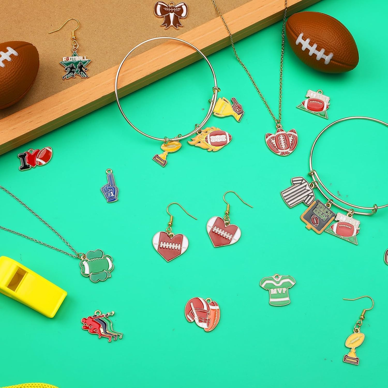 MARFOREVER 40Pcs/20 Pairs Sport Charms Football Charms for Jewelry Making, Assorted Super Ball Football Player's Bat Charm Pendants for DIY Crafts Bracelet Necklace Earrings Making Accessories - Image 2