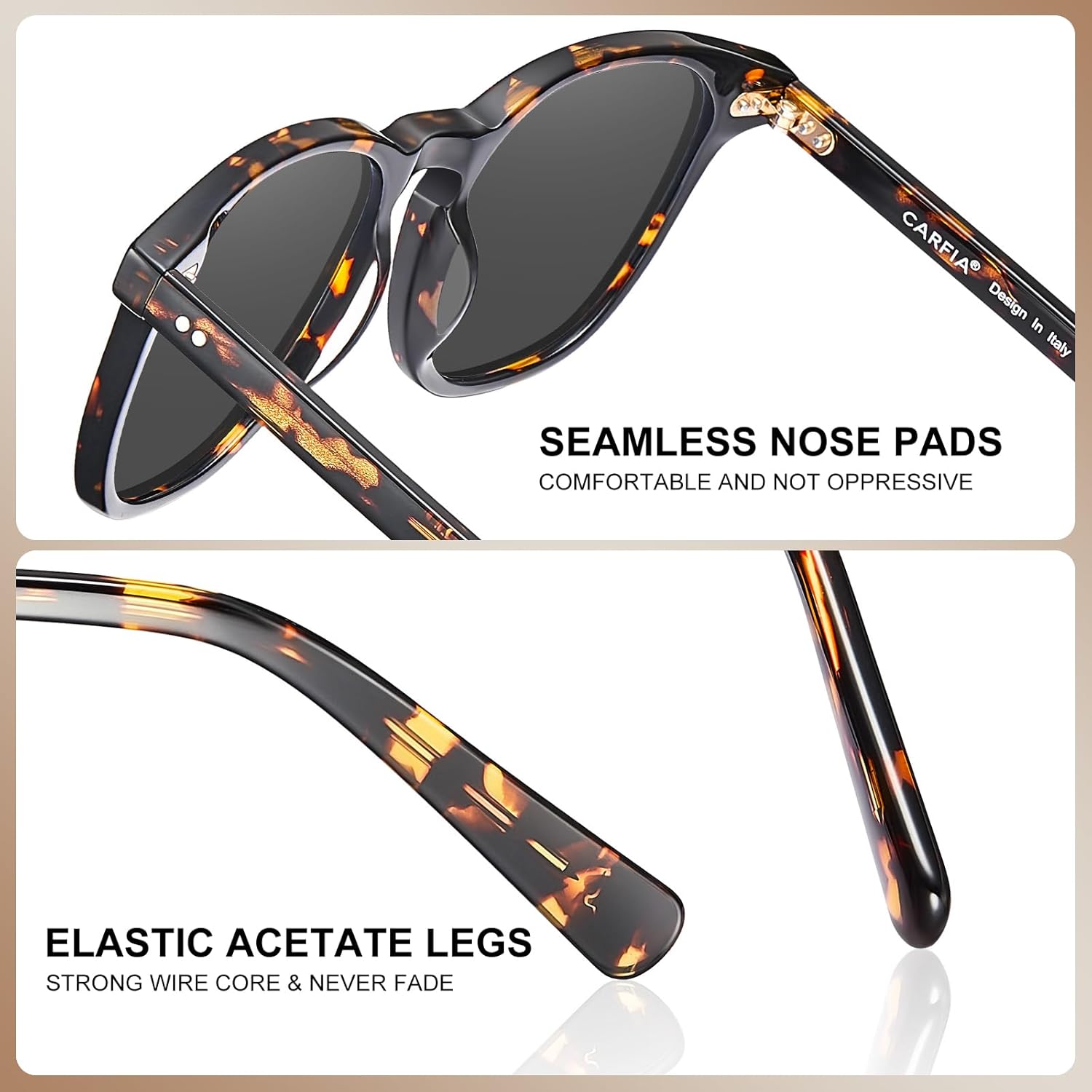 CARFIA Retro Polarized Sunglasses for Women Small and Medium Face UV Protection, Handcrafted Acetate Frame Sunnies CA5285 - Image 7