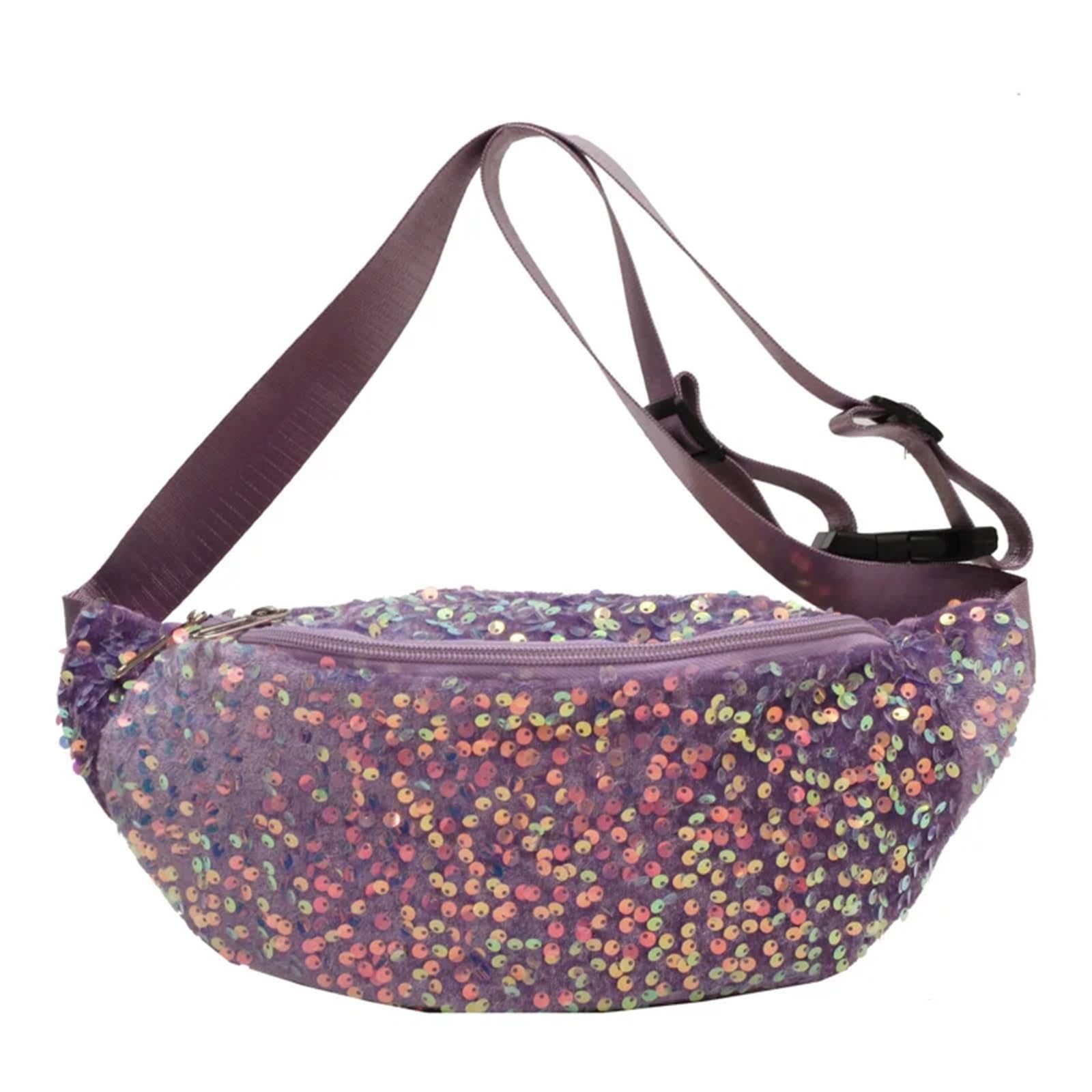 Marsupio da Donna di Lusso con Paillettes Marsupio alla Moda Borsa a Tracolla a Tracolla Casual(Purple)