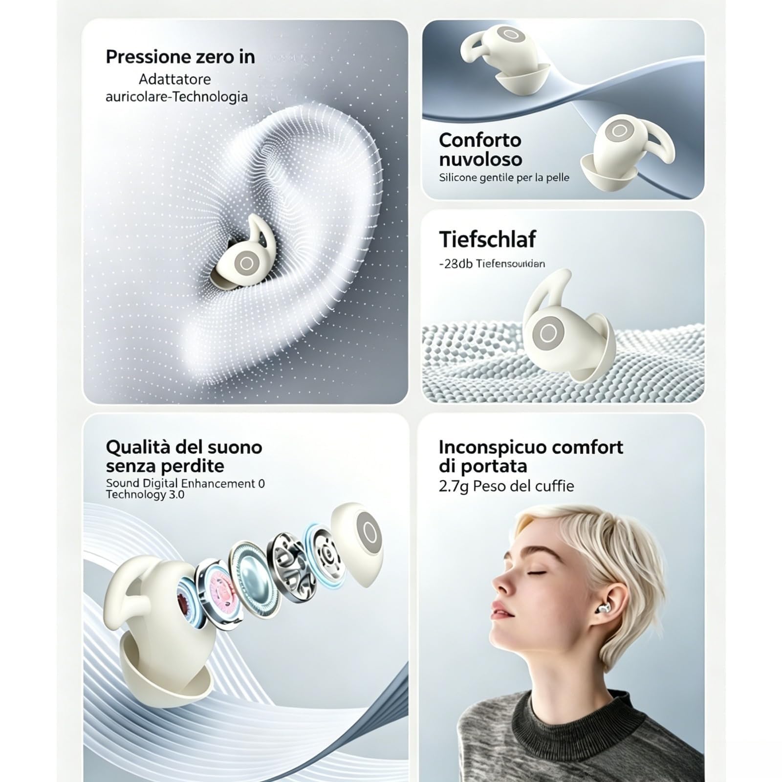 Artevive Bluetooth Moto Earbuds, Auricolari Wireless Per Moto E Dormire, Isolamento Rumore E Comfort (Nero)