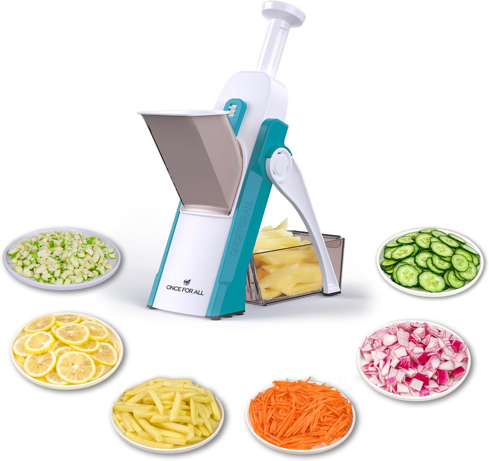 ONCE FOR ALL Mandoline Vegetable Slicer Adjustable Thickness Potato Onion Chopper Safe Upright Dicer Fruit (blue)