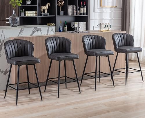 Miniatura 57 de EALSON Juego de 2 taburetes de bar modernos con respaldo tapizado de cuero con reposapiés de metal, cómodas sillas de isla para mostrador de cocina,