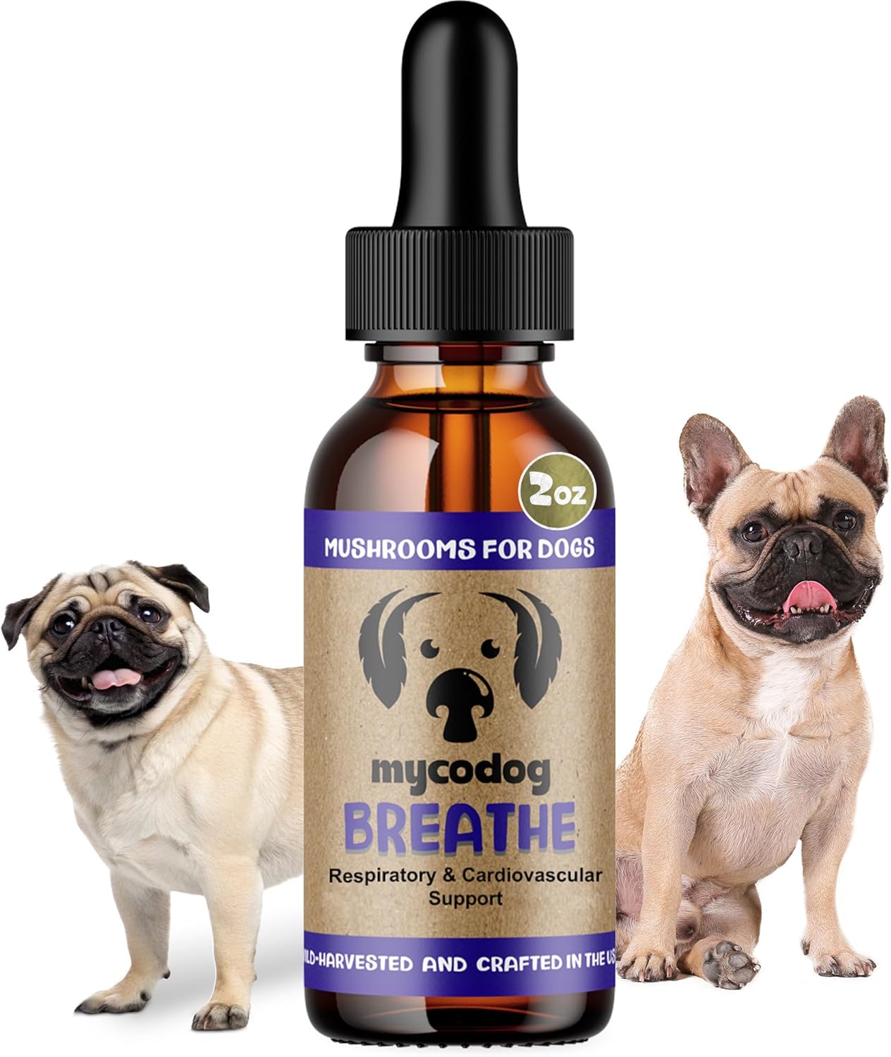 MycoDog Breathe - Respiratory Support Supplement for Dogs - Breathing Comfort & Airway Health - French Bulldogs, Pugs, & Flat-Faced Breeds - Natural Mushroom and Ashwagandha Drops - 2 oz