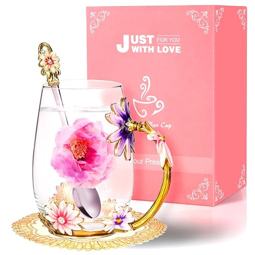 Wisolt Flower Tea Cup Personalised Gifts for Women Glass Coffee