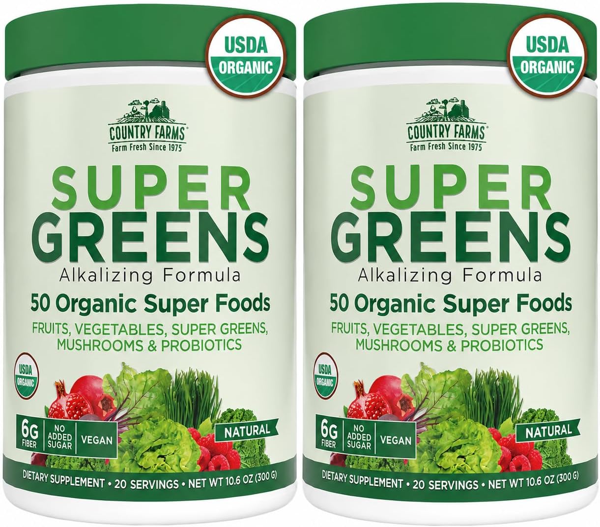 Super Greens Unflavored, 50 Organic Super Foods, USDA Organic Drink Mix, Fruits, Vegetables, Super Greens, Mushrooms & Probiotics, Supports Energy, 40 Servings, 10.6 Oz, 2 Pack