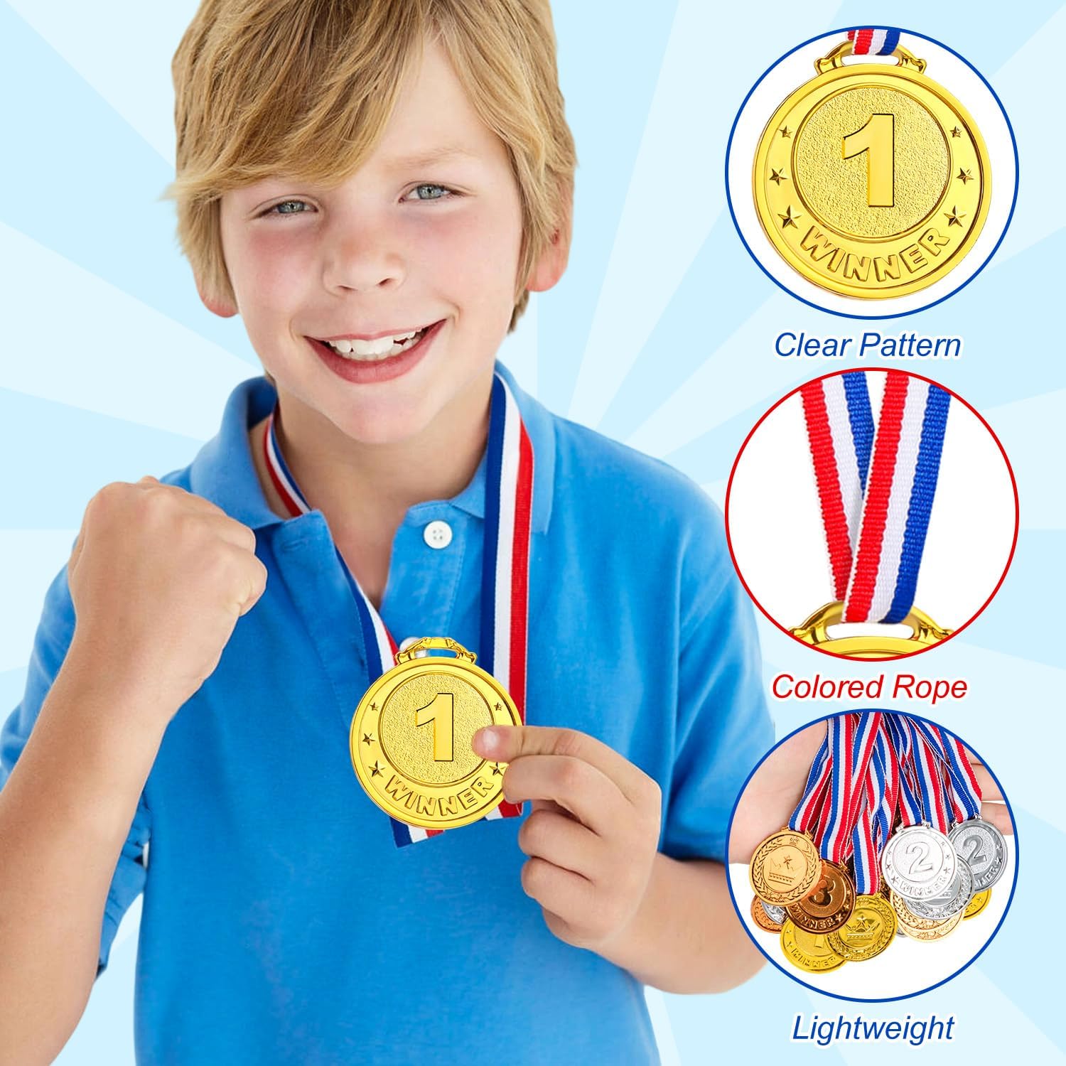 60 PCS Gold Silver Bronze Plastic Award Medals Bulk for Sports Party Favors | Winner Medal with Ribbon for Games Competition Decorations
