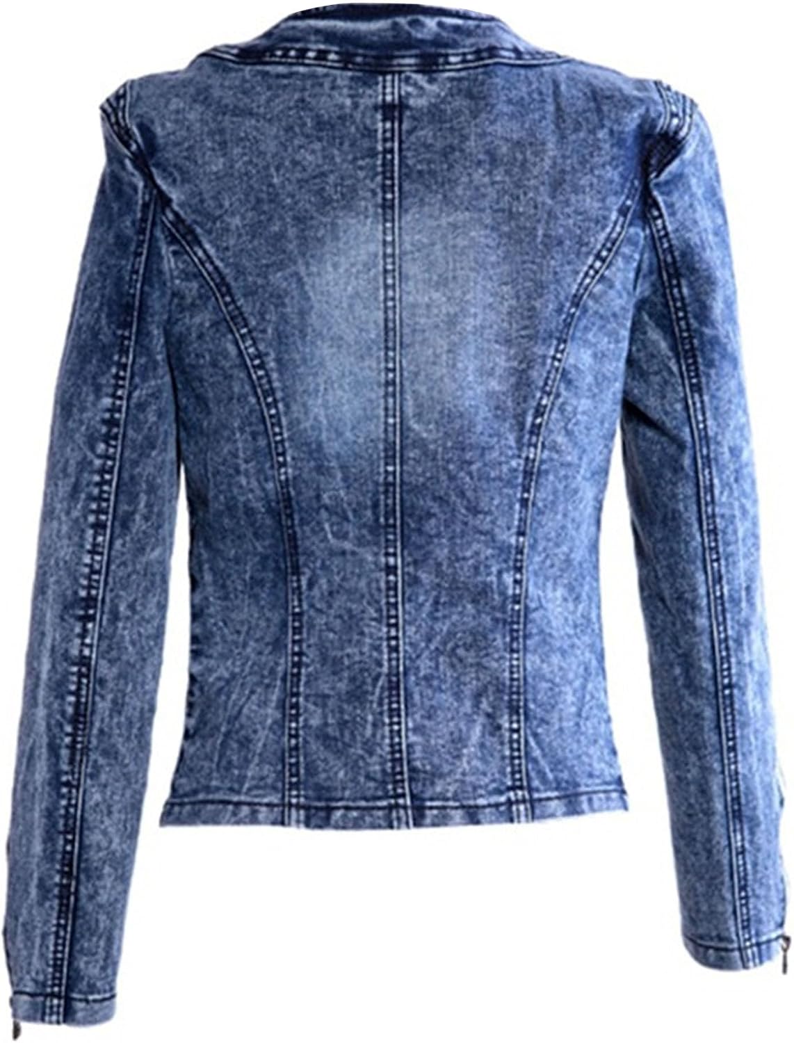 Womens Denim Jacket Rhinestone Vintage Denim Jacket Cropped Long Sleeve Collarless Jean Coat Pockets
