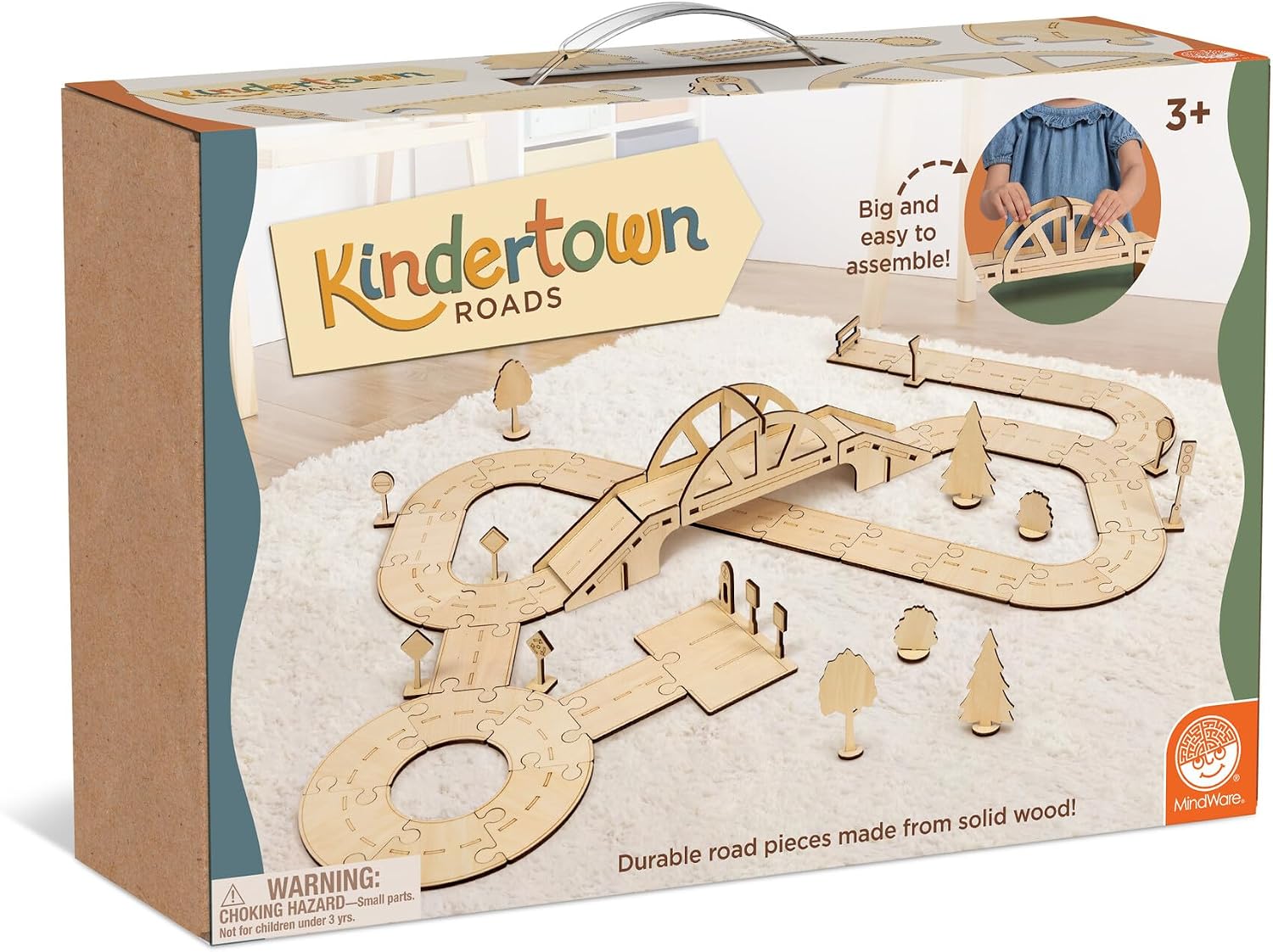 MindWare Kindertown Roads Wooden Montessori Building Set - Building Set for Toddlers