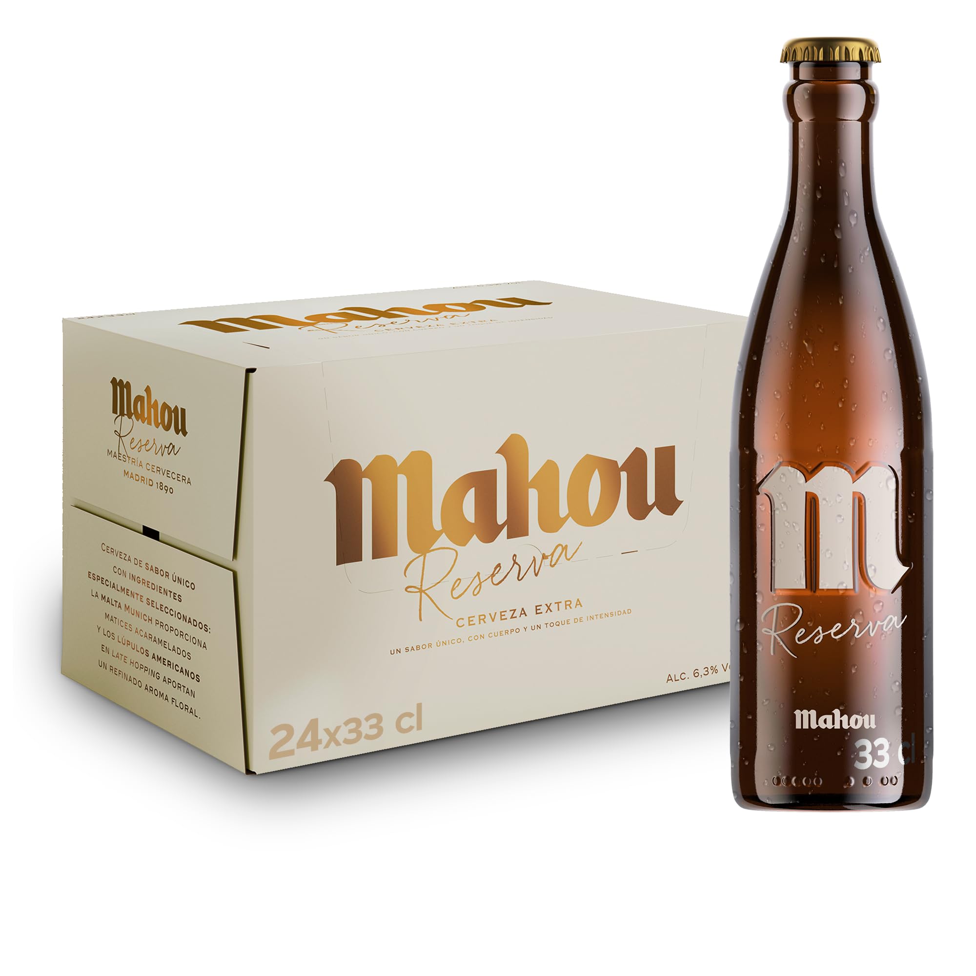 Mahou Reserva Cerveza, Pack 24 Botellas 33 cl - 6,3% Vol con Cuerpo y un Toque Intenso