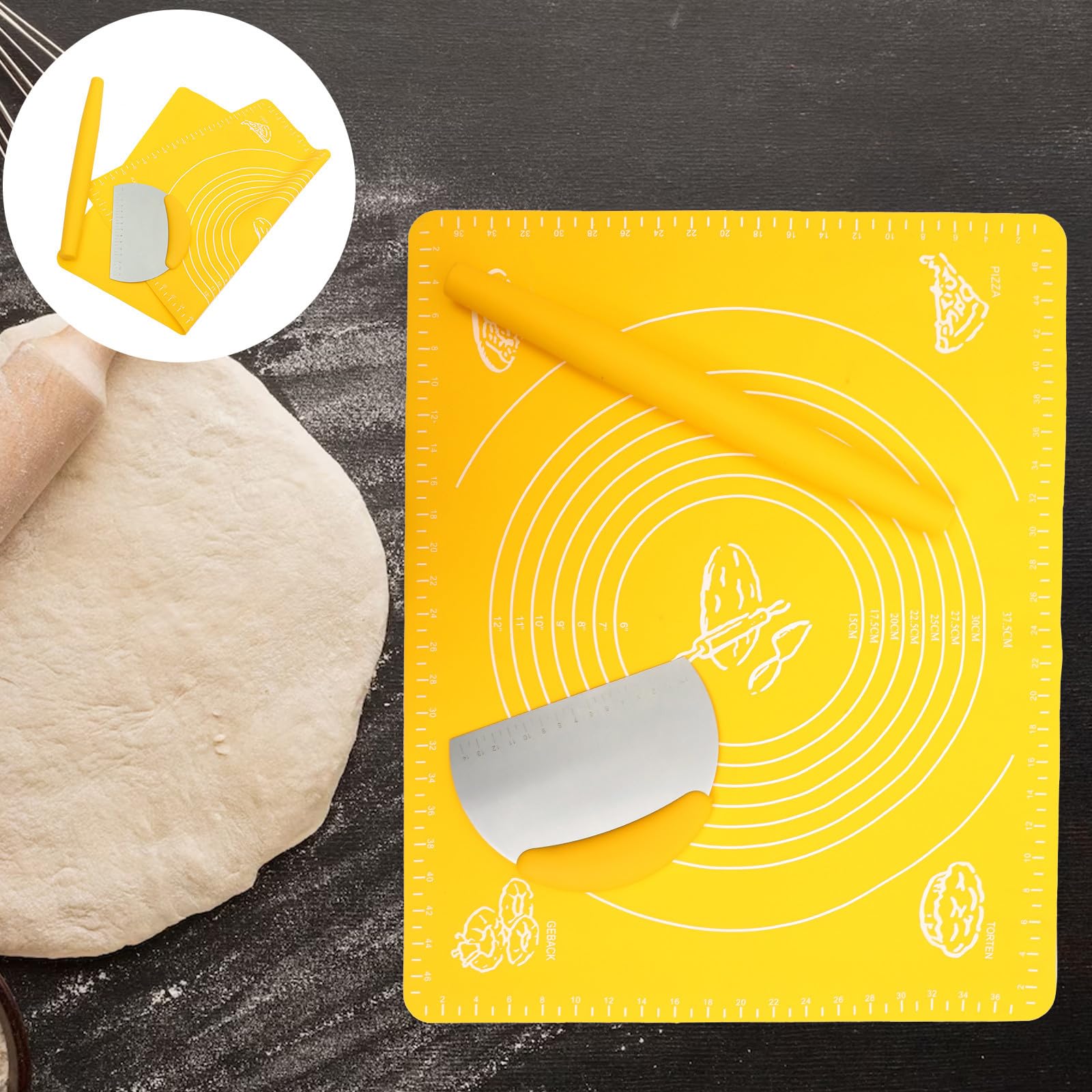 Juego de 3 Rodillos de Silicona Antiadherentes para Hornear Mango Seguro, Estera de Masa Fácil de Usar para Repostería y Pasta Casera