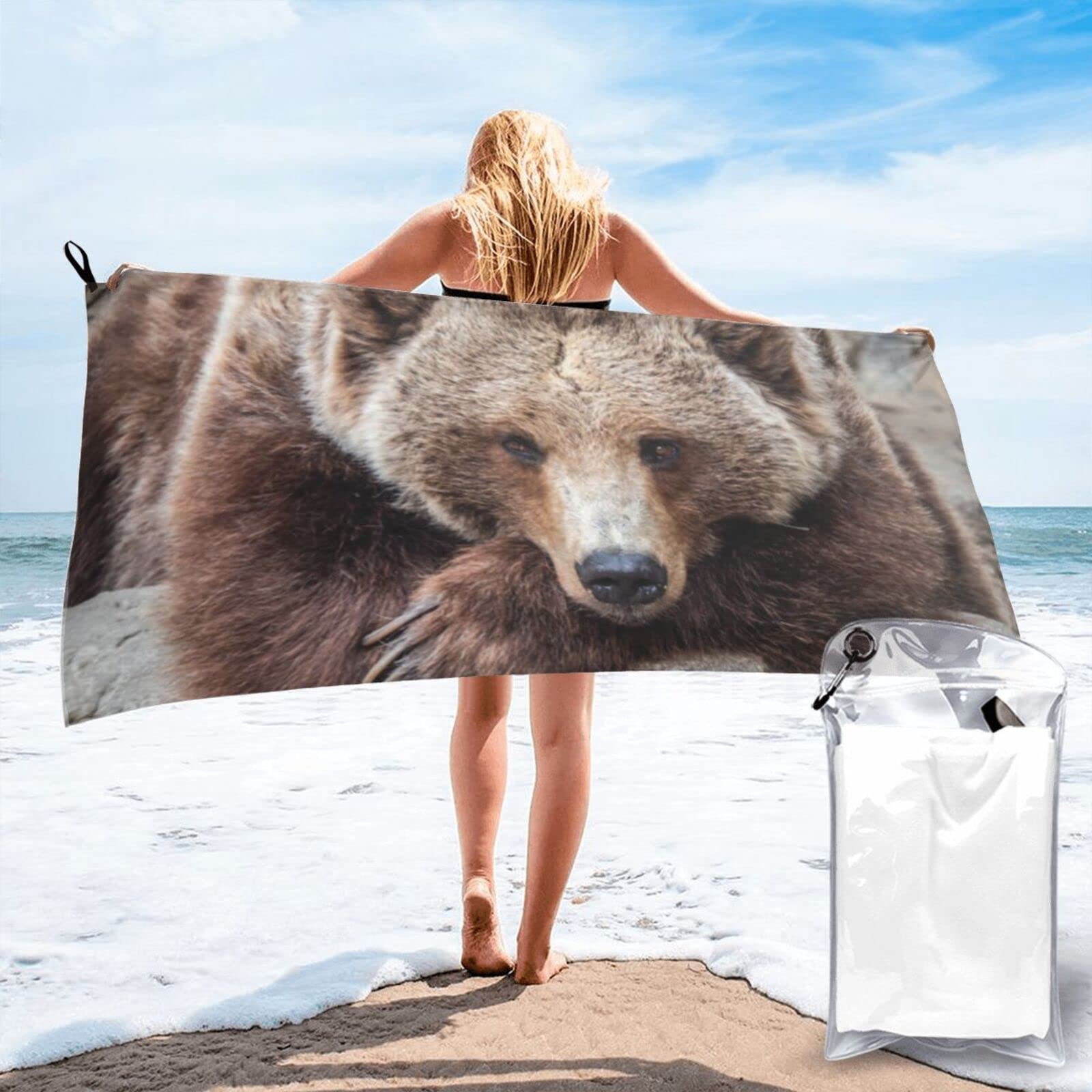 Serviette de plage absorbante en microfibre premium Brown Bears