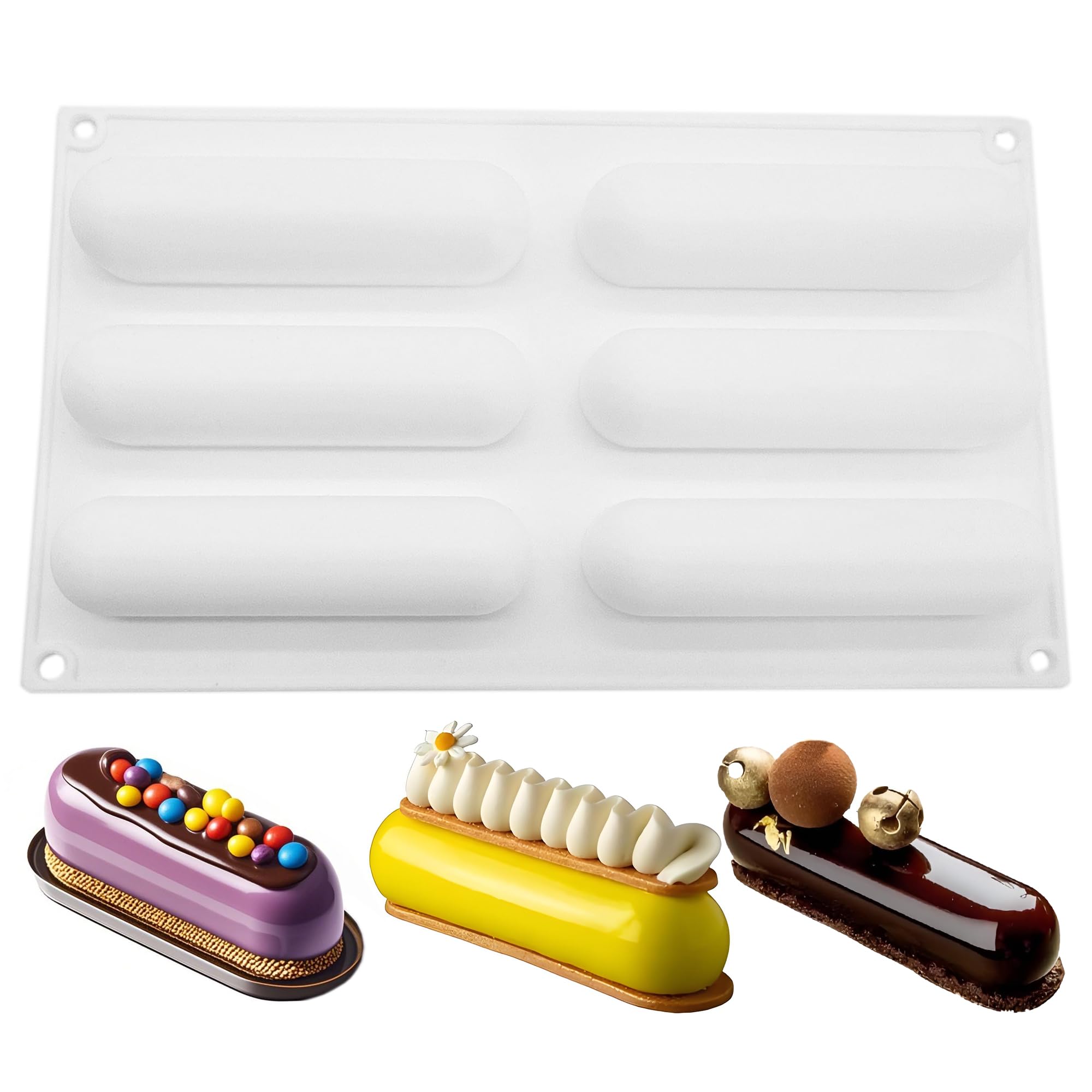 Moule silicone pour barre chocolat et gâteau rectangulaire 6 cavités de four blanc
