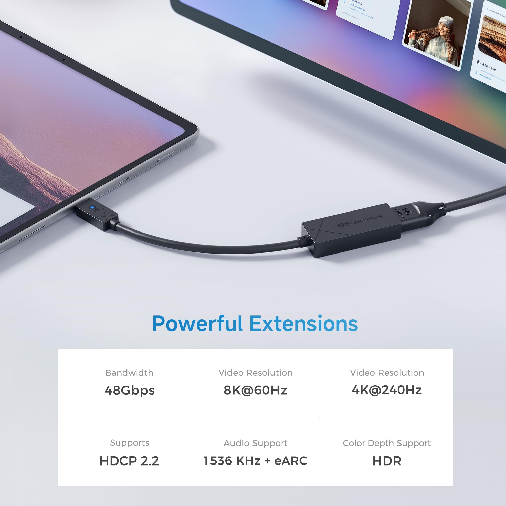 Cable Matters [Progettato per Microsoft Surface] Adattatore da USB C a HDMI 2.1, supporta 4K a 240 Hz, 8K a 60 Hz, HDR, compatibile con Surface Pro/laptop/Book con USBC o Thunderbolt 4