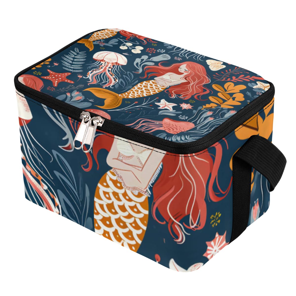 GzLeyigou Lunch Bags for Women Men 9 Cans,Ocean Pretty Mermaid Hot & Cold Food Delivery Bag Insulated Grocery Bag Insulated Lunch Box Jellyfish Starfish Cooler Bag for Office Work Picnic Beach