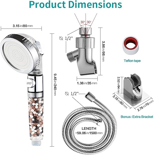 Miniatura 6 de MIAOHUI Zenbody - Cabezal de ducha con cuentas de filtro, cabezal de ducha de 3 modos con interruptor de encendido y apagado, cabezal de ducha Cromo