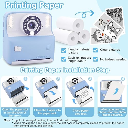 Miniatura 5 de Cámara de impresión instantánea para niños, regalos de cumpleaños de Navidad para edades de 3 a 12 años, pantalla de 2.4 pulgadas, cámara digital