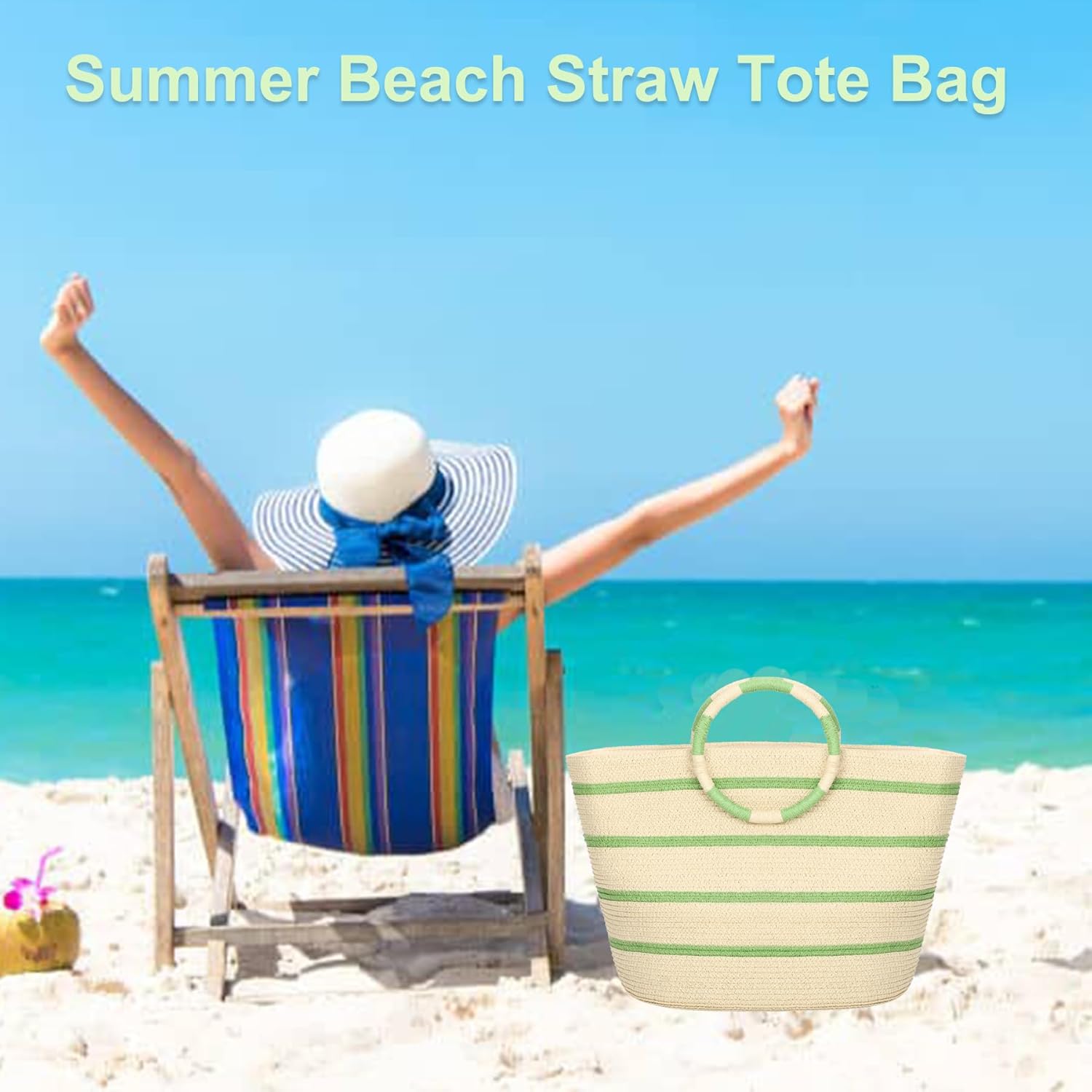 Beach Bags for Women Straw Tote Bag Summer Beach Bag Large Woven Straw Tote for Vacation Holiday - Image 5
